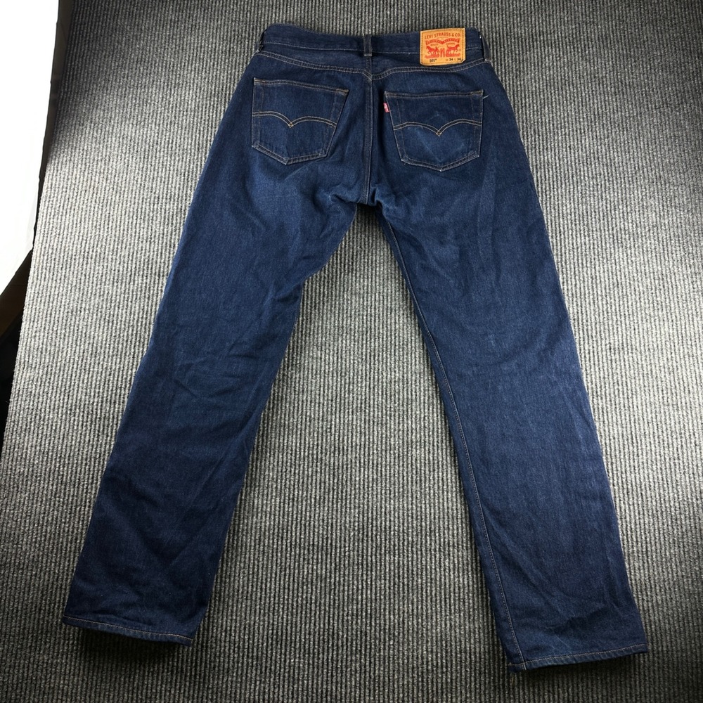 Levis 501 Original Fit Jeans Mens 34x34 Dark Indigo Blue Straight Leg Denim